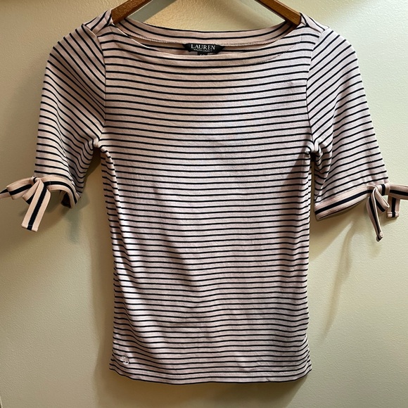 Ralph Lauren Pink and Navy Striped Tee - Picture 1 of 7